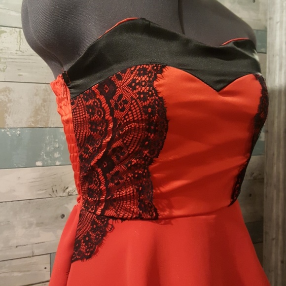 Red Dress with Black Lace Accents - Picture 2 of 5
